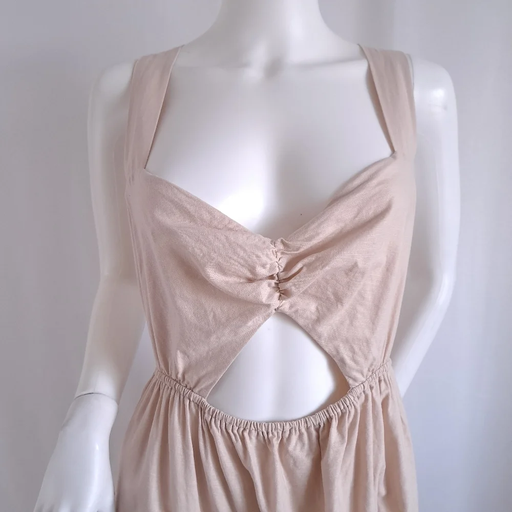 Charlie Holiday Lilian Linen Tiered Cutout Sleeveless Midi Dress